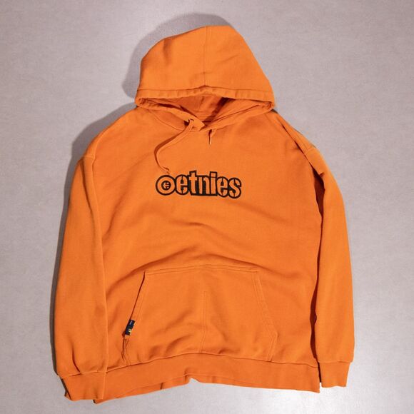 VTG y2k Etnies Skateboarding Pullover Hoodie Orange Men's XL Skater Punk - Picture 1 of 10